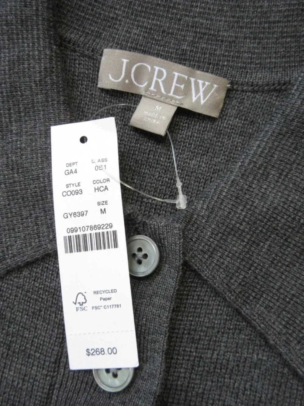 NWT J.Crew Bell-sleeve Mini Sweater Dress in Heather Carbon Merino Wool M